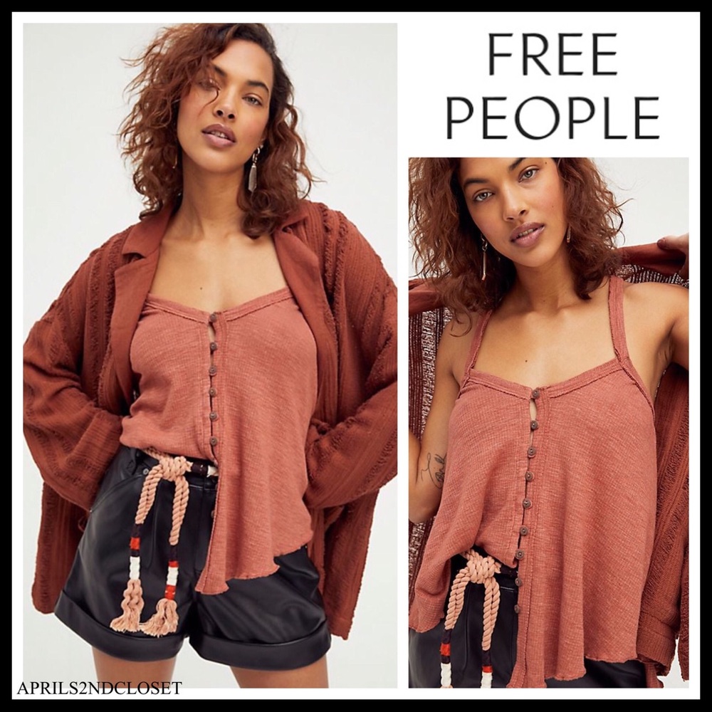 FREE PEOPLE BOHO FLOWY TOP BUTTON DOWN TANK SLEEVELESS BOHEMIAN KNIT TOP A3C - Picture 16 of 16